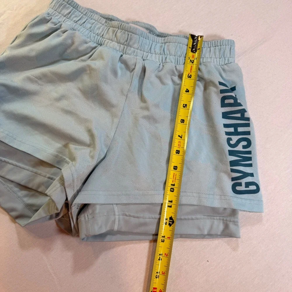 Gymshark 2-in-1 Training Shorts Women M Blue Mesh Layered Athleisure Gym Workout